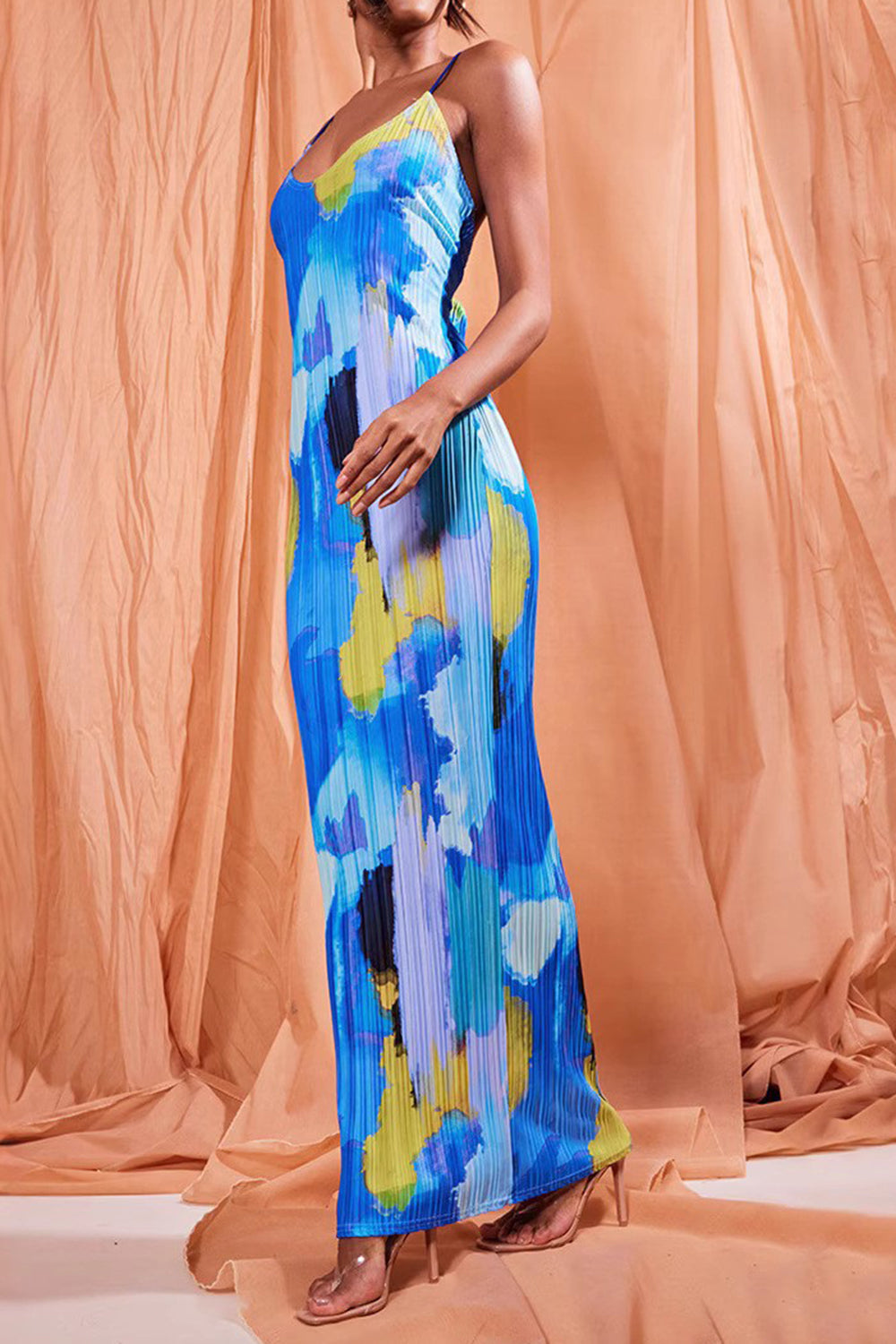 Backless Printed Maxi Cami Dress