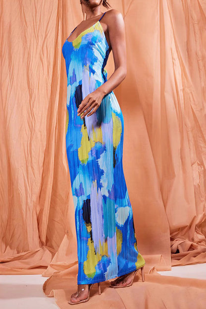 Backless Printed Maxi Cami Dress