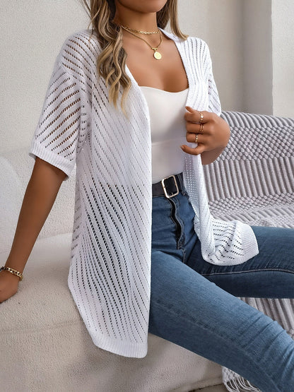 Openwork Open Front Half Sleeve Cardigan