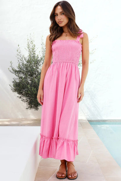 Ruffled Smocked Ruffle Hem Sleeveless Dress