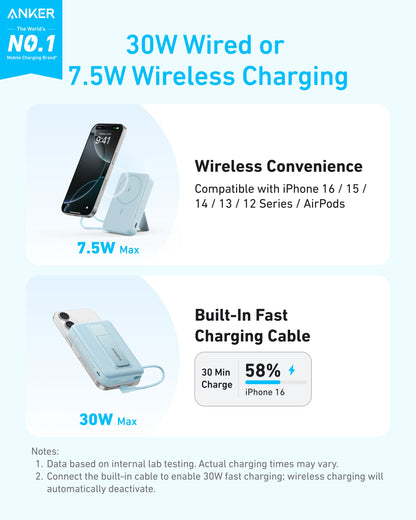 Anker Zolo Magnetic Power Bank (10K, 30W, Built-in USB-C Cable)