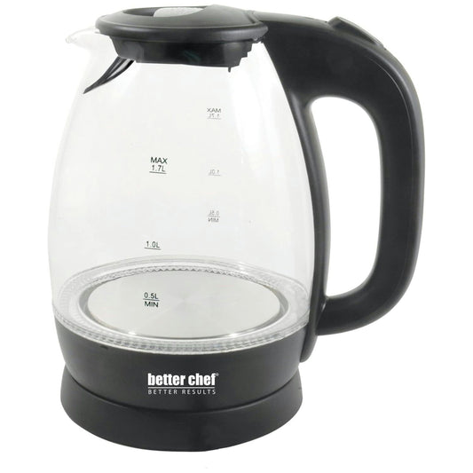 Better Chef 1.7-Liter -7.2-Cup- Glass Cordless Kettle W/Led - Black - 1.7L