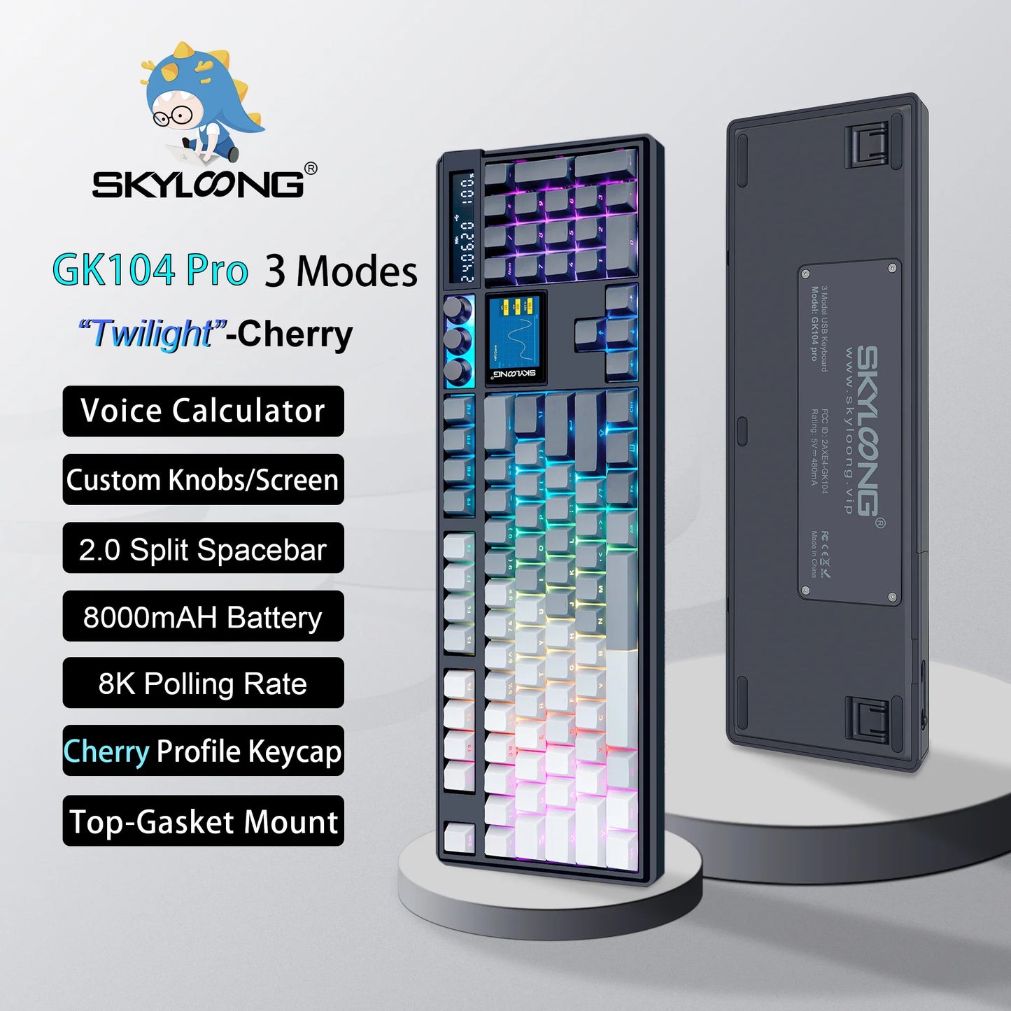 Wireless Mechanical Keyboard with 3.0 Screen 3 Knobs Hot-Swappable Silent Switch PBT keycaps