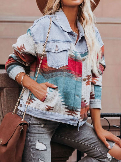 Geometric Button Up Long Sleeve Jacket