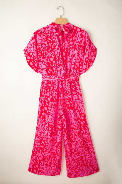 Leopard Belted Wide Leg Jumpsuit