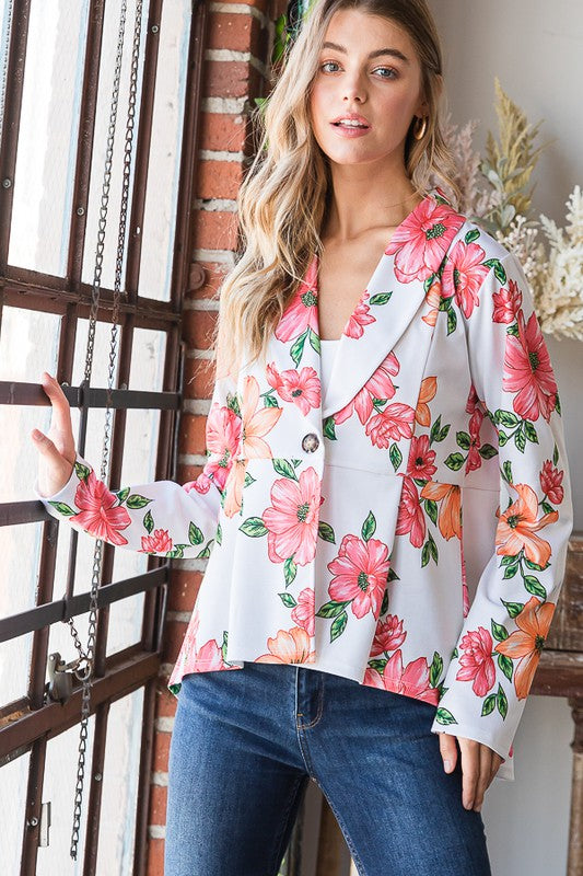 Heimish Full Size Multi Color Floral Blazers with Tunic Plus Size