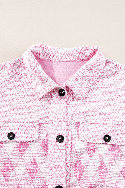 Geometric Print Textured Flap Pocket Shacket