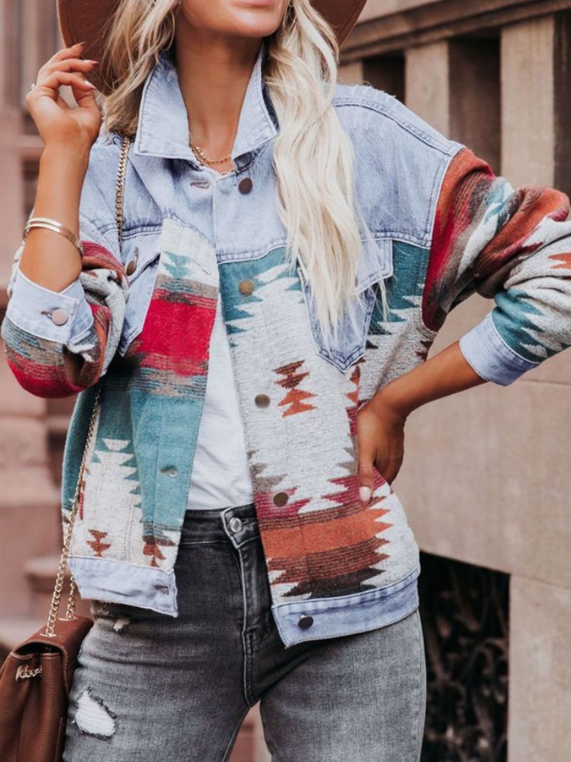 Geometric Button Up Long Sleeve Jacket