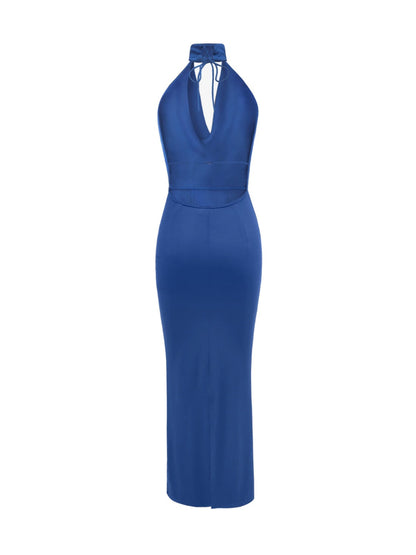 Backless Lace Up Back Sleeveless Maxi Dress