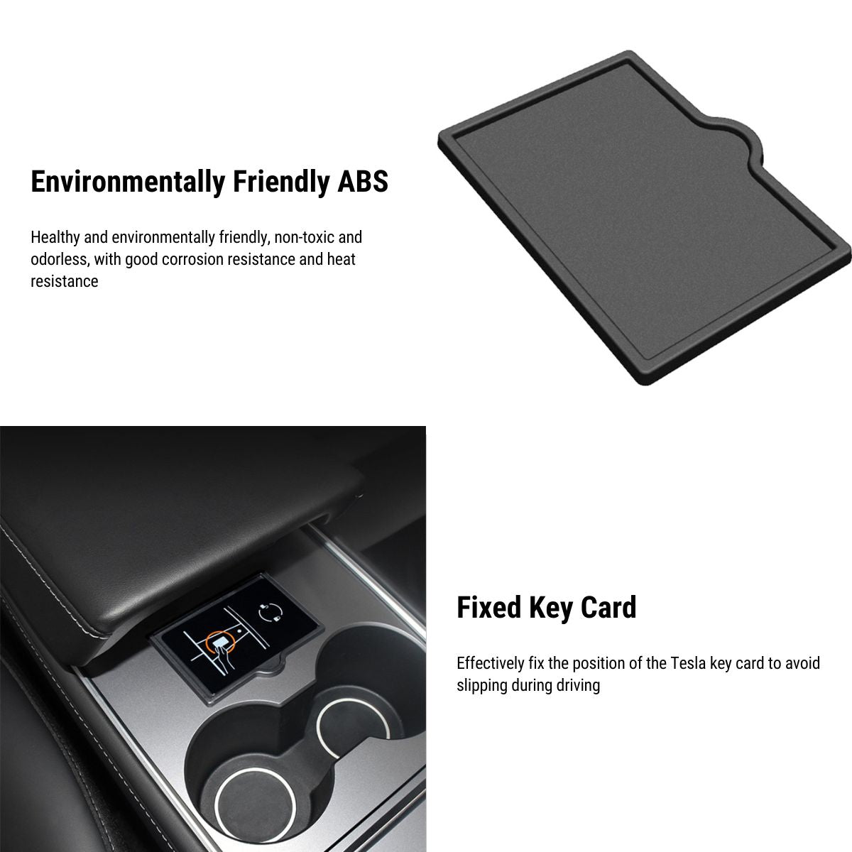 Acrylic Center Console Card Key Holder for Model 3/Y | Gloss Black | Anti-Slip