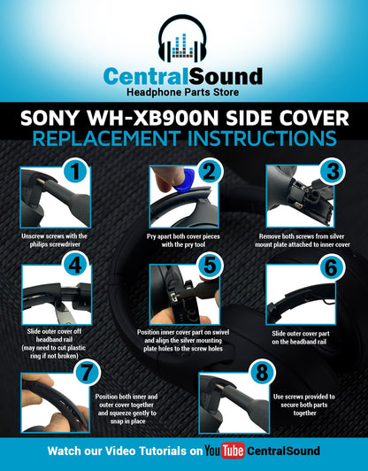 Replacement Side Cover Slider Parts UPGRADE KIT for Sony WH-XB900N WHXB900N