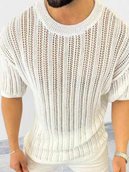 Men's Openwork Round Neck Knit T-Shirt