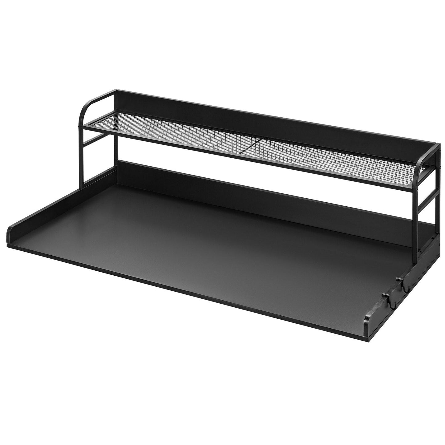 Washer Dryer Countertop with Shelf, 27.55" Depth x 54" Width Laundry Wood Top Cover with Anti-slip Strips, over Washer and Dryer Wood Countertop with Edge Rails, Black