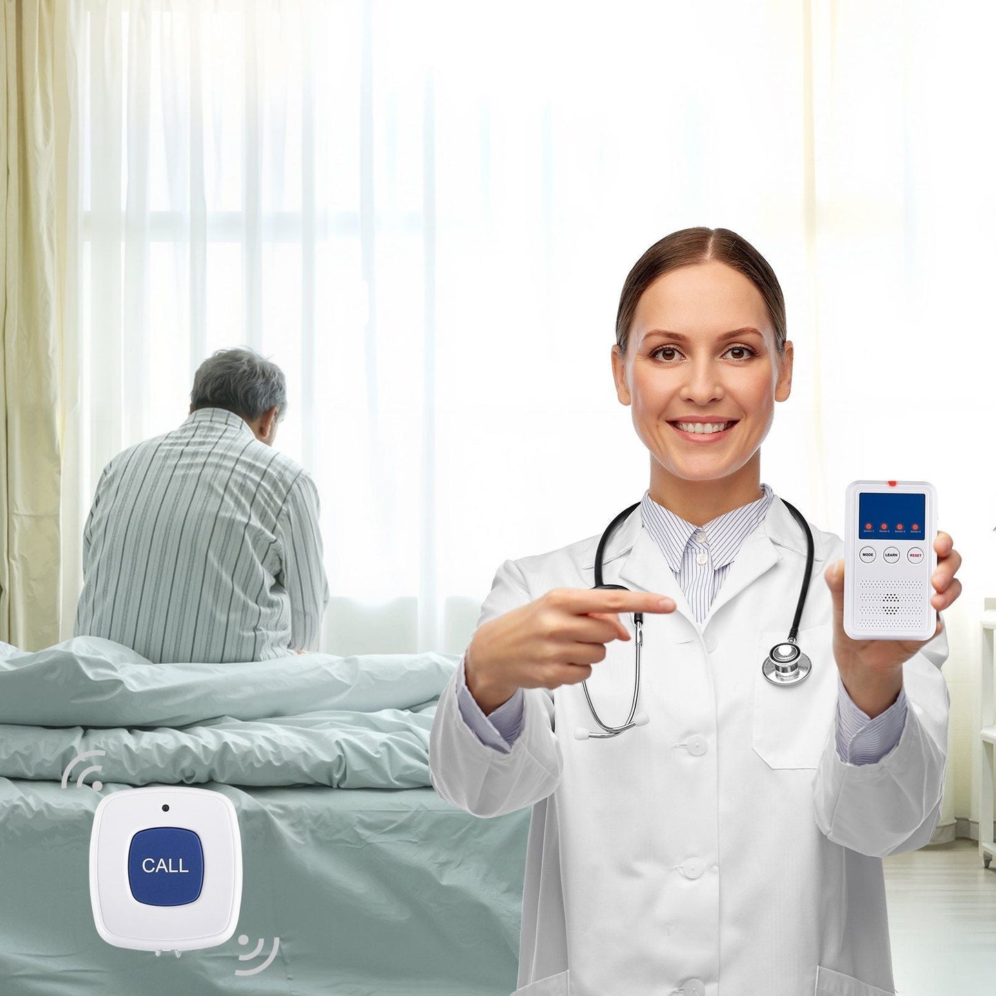 Early Alert Bed Alarm System Wireless Bed and Chair Sensor Pad with Pager