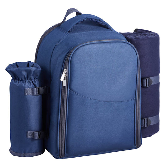 Beach Picnic Backpack Bag for 2 Person with Cooler Compartment Navy Blue