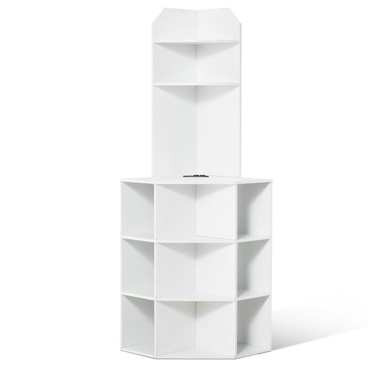 64" Corner Storage Cabinet with Charging Station Adjustable Shelves White