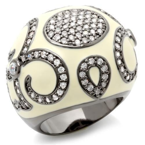 LOA939 - Ruthenium Brass Ring with AAA Grade CZ in Clear
