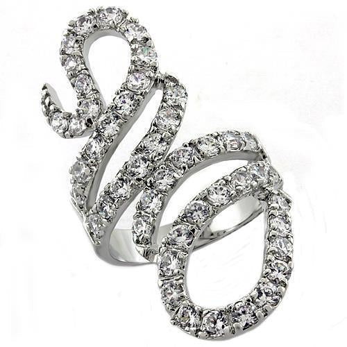 LOA1014 - Rhodium Brass Ring with AAA Grade CZ in Clear