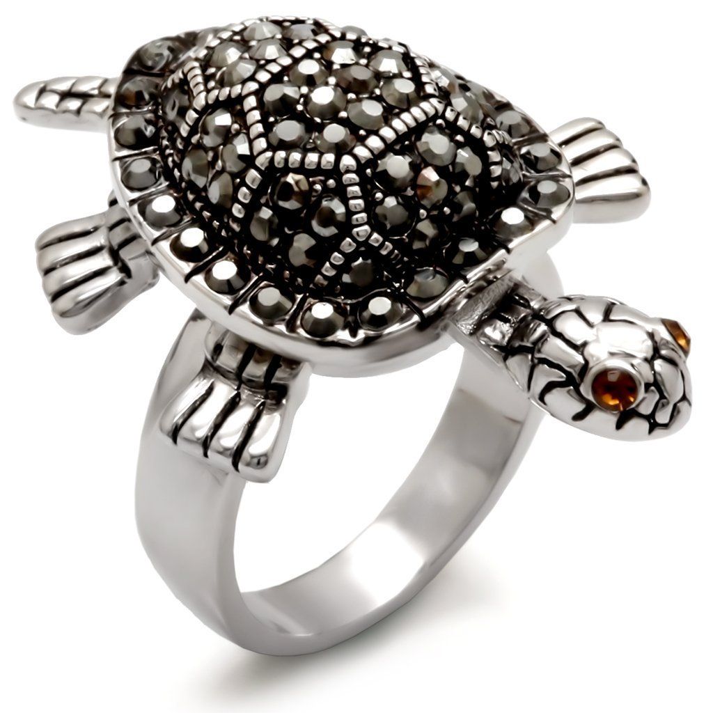 0W285 - Rhodium Brass Ring with Top Grade Crystal in Multi Color