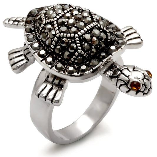 0W285 - Rhodium Brass Ring with Top Grade Crystal in Multi Color