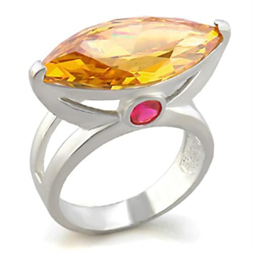 6X026 - Rhodium Brass Ring with AAA Grade CZ in Champagne