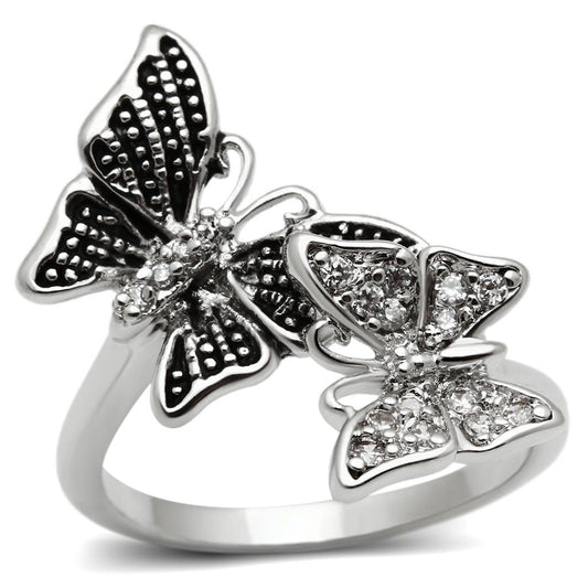 3W214 - Rhodium Brass Ring with AAA Grade CZ in Clear