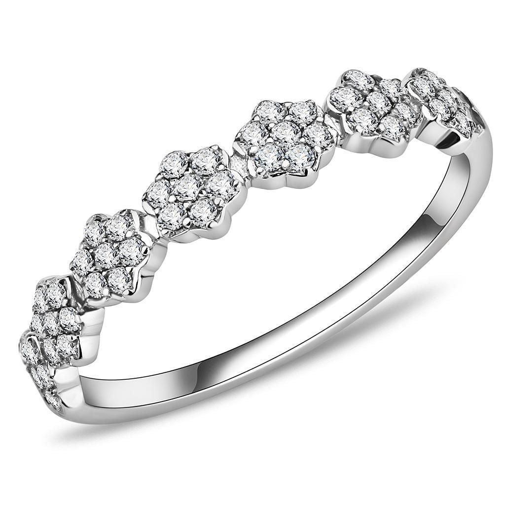 DA102 - High polished (no plating) Stainless Steel Ring with AAA Grade CZ in Clear