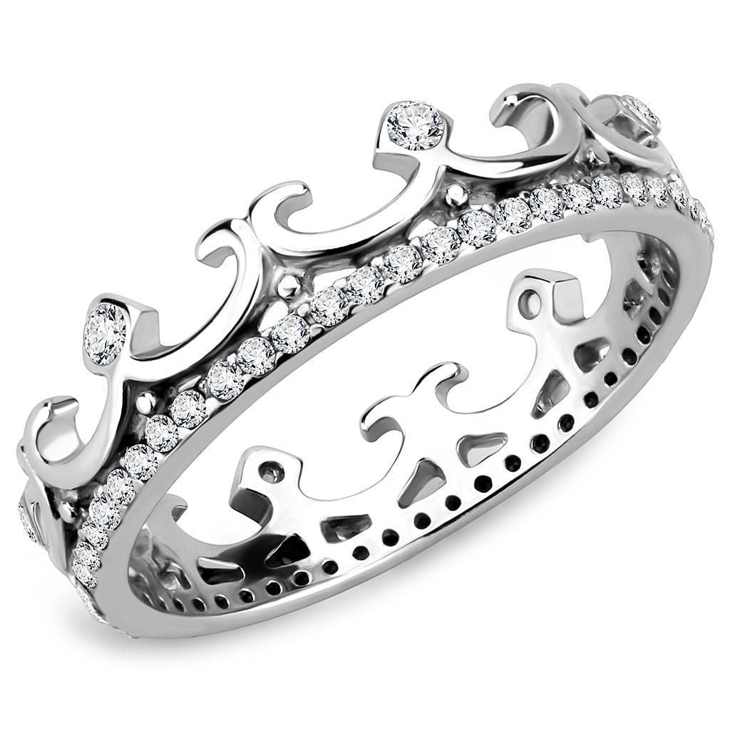 DA267 - High polished (no plating) Stainless Steel Ring with AAA Grade CZ in Clear