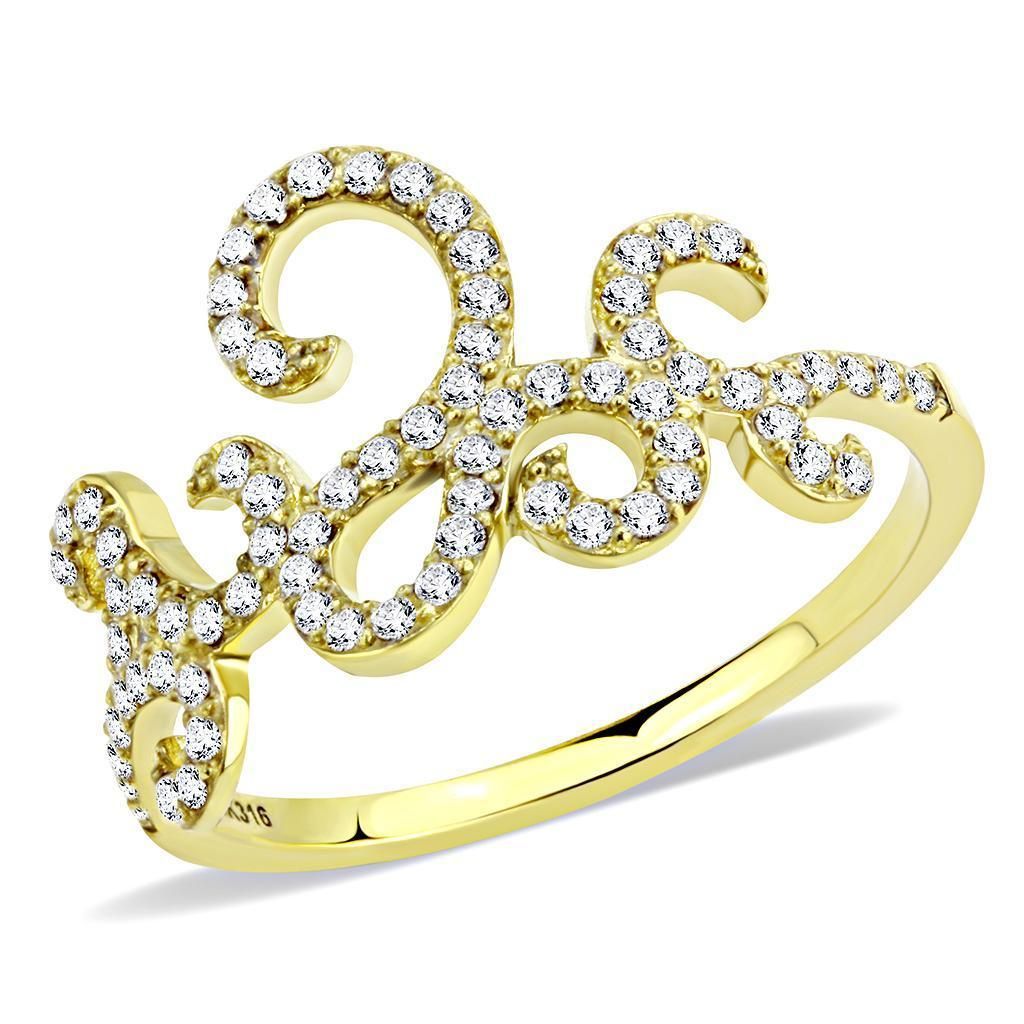 DA170 - IP Gold(Ion Plating) Stainless Steel Ring with AAA Grade CZ in Clear