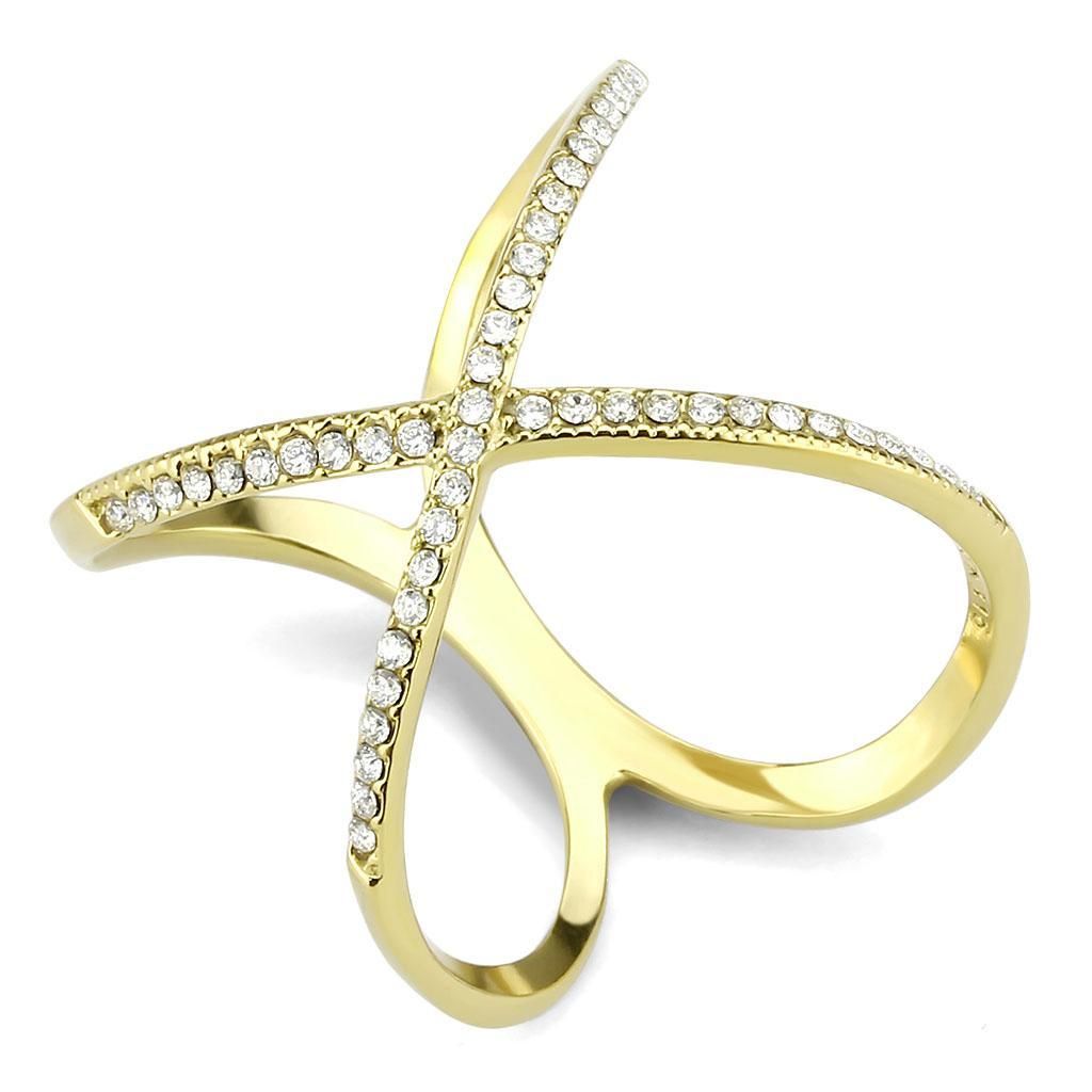 DA387 - IP Gold(Ion Plating) Stainless Steel Ring with AAA Grade CZ in Clear