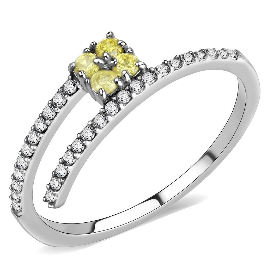 DA338 - No Plating Stainless Steel Ring with AAA Grade CZ in Topaz