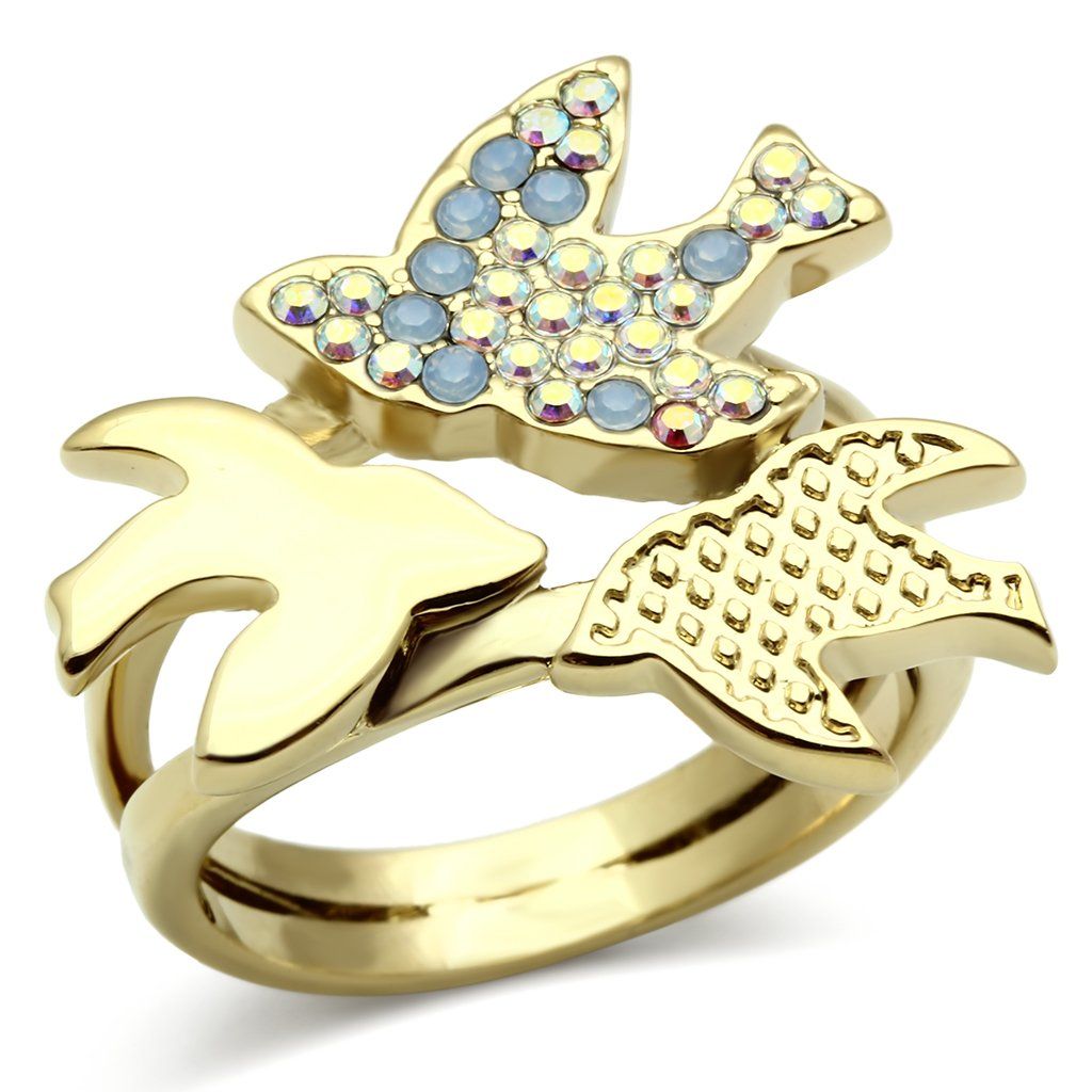 GL277 - IP Gold(Ion Plating) Brass Ring with Top Grade Crystal in Multi Color