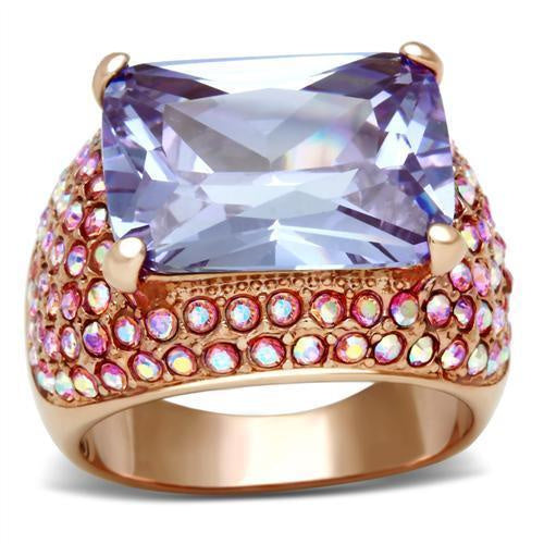 GL230 - IP Rose Gold(Ion Plating) Brass Ring with AAA Grade CZ in Light Amethyst