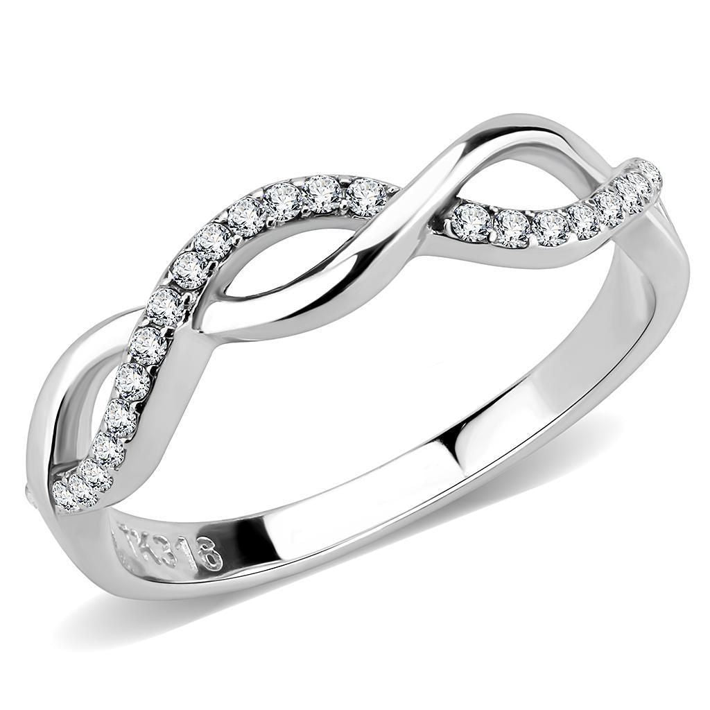 DA243 - High polished (no plating) Stainless Steel Ring with AAA Grade CZ in Clear