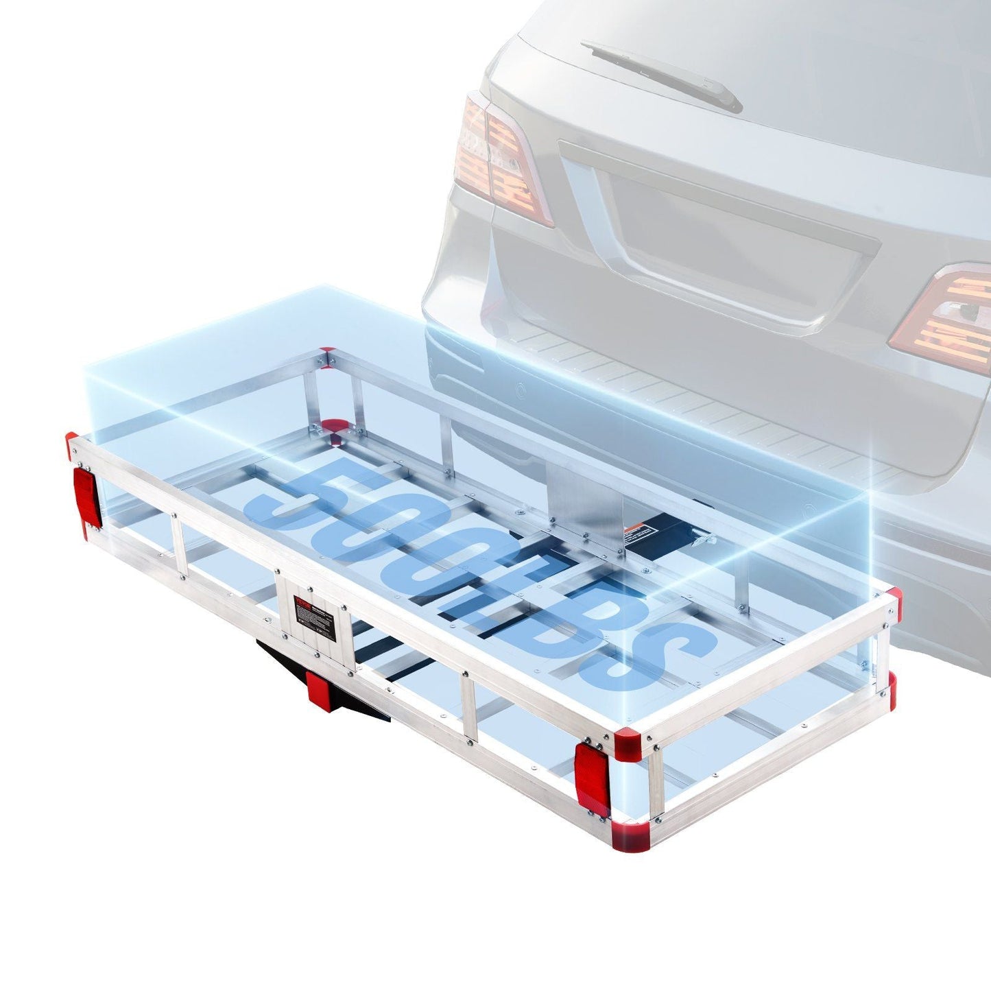 49.4 x 22.4 x 7.1 in Hitch Cargo Carrier, 500lbs Loading Capacity Trailer Hitch Mounted Cargo Basket, Rust-proof Aluminum Luggage Carrier Rack Fits 2" Hitch Receiver for SUV Truck Pickup Camping