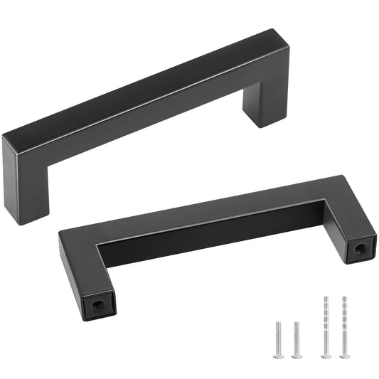 30 Pack Cabinet Pulls, 3.86in / 96mm Center to Center Slim Square Kitchen Cabinet Drawer, Stainless Steel Modern Kitchen Cupboard Door Handles for Kitchen Bathroom Bar Hardware Matte Black