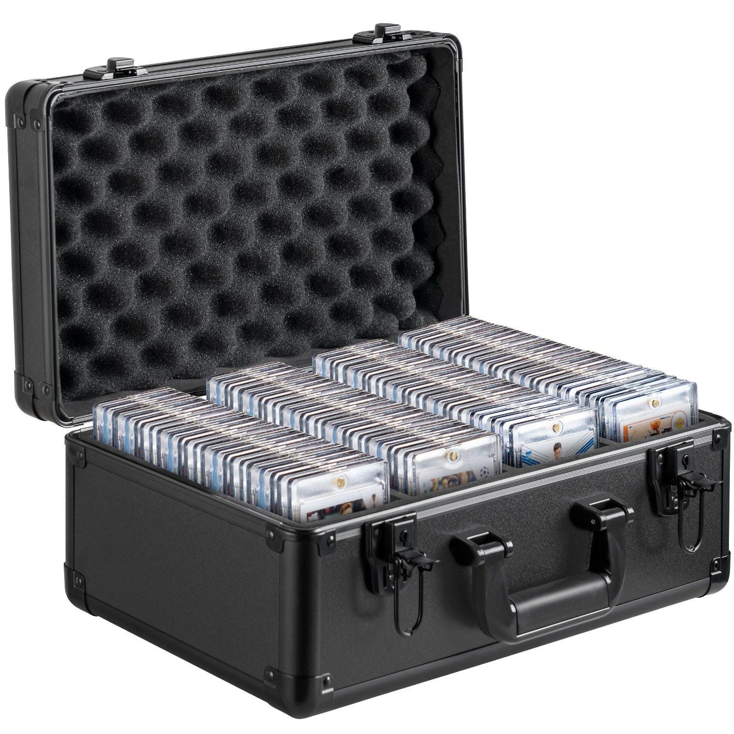Graded Card Storage Box, 4 Slots, Graded Sports Cards Holder Carrying Case with Key Lock Foam Dividers, for 108 PSA Graded Cards 76 BGS Cards 84 SGC Cards 388 Top Loaders or 999+ Loose Cards