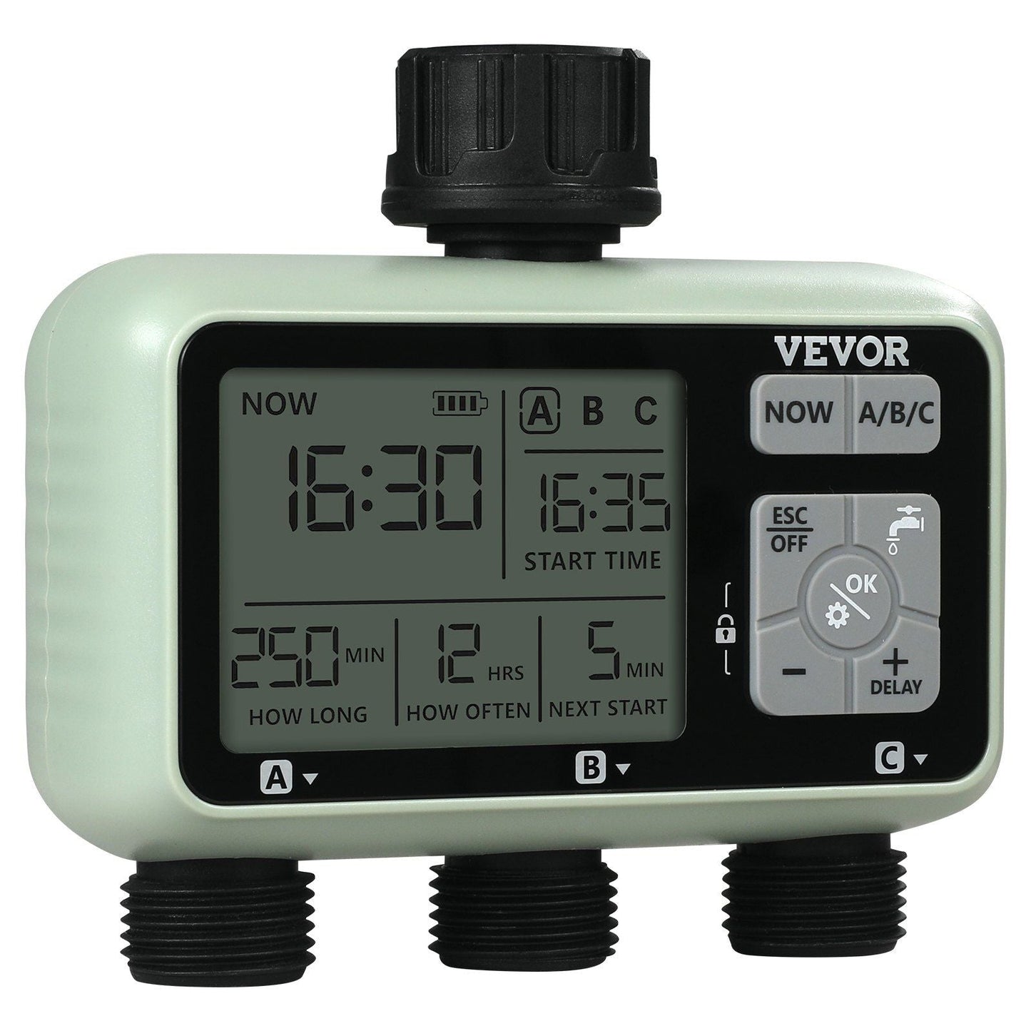 Water Timer, 3 Outlets, Hose Watering Sprinkler Timer, with 3 Independent Watering Zone LCD Display Rain Delay Mode Manual Mode 360° Brass Inlet Metal Filter, IPX6 Waterproof for Yard Watering