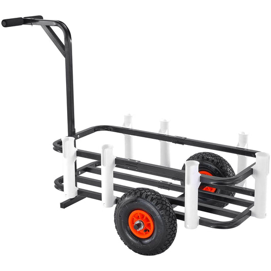 Beach Fishing Cart, 200 lbs Load Capacity, Fish and Marine Cart with Two 11" Big Wheels Rubber Balloon Tires for Sand, Heavy-Duty Steel Pier Wagon Trolley with 7 Rod Holders for Fishing, Picnic