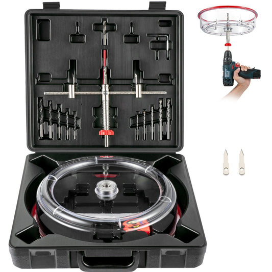 Adjustable Hole Saw Cutter Kit, 1-5/8" to 11-13 /16" (40-300 mm), Recessed Hole Saw with PC Dust Shield, Two Replaceable Pilot Drill Bits, for Recessed Lights, Ceiling Speakers, Vent Holes