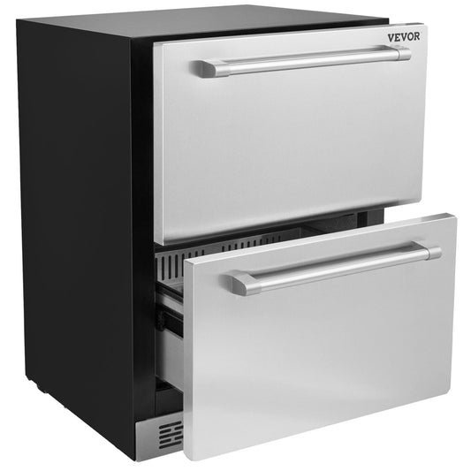 24 inch Undercounter Refrigerator, 2 Drawer Refrigerator with Different Temperature, 4.87 Cu.ft. Capacity, Waterproof Indoor and Outdoor Under Counter Freezer Fridge for Home and Commercial Use