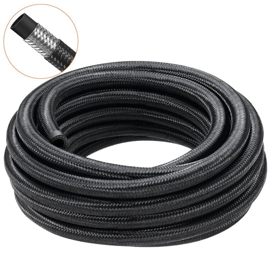 8AN Fuel Line Kit, 20 FT Fuel Hose Kit, 0.43" Nylon Stainless Steel Braided Fuel Line Oil/Gas/Diesel Hose End Fitting Kit, with 12 PCS Swivel Fitting Adapter Kit, Black