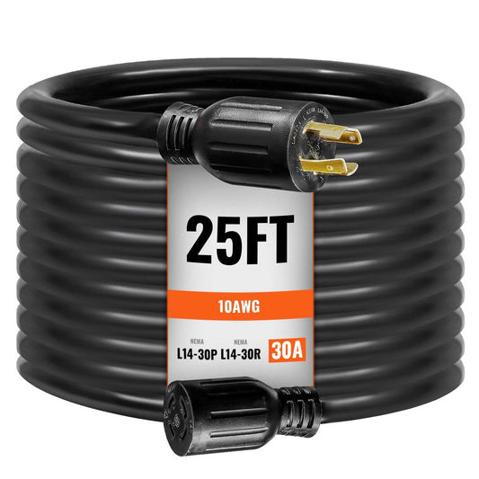 30 Amp Generator Cord and Power Inlet Box Kit, 25 FT, NEMA L14-30P/L14-30R STW 10 AWG Generator Power Extension Cord with Twist Lock Connector, Pre-Drilled Inlet Box for RV Outdoor, ETL Listed