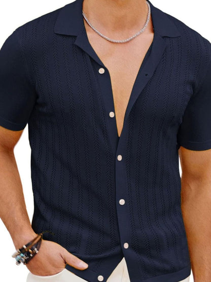 Men's Full Size Openwork Button Down Short Sleeve Shirt Plus Size