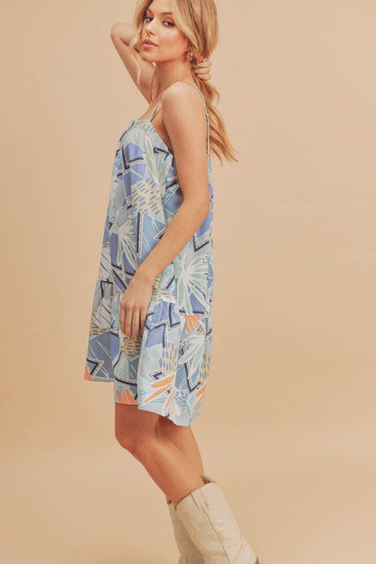 Aemi + Co Printed Ruffled Hem Square Neck Mini Cami Dress