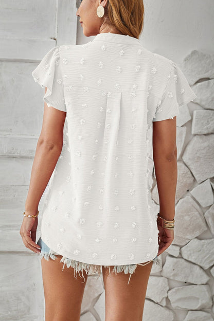 Swiss Dot Notched Cap Sleeve T-Shirt