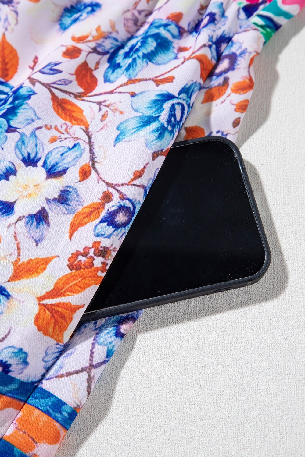 Mixed Floral Print Tie Neck Short Sleeve Dress