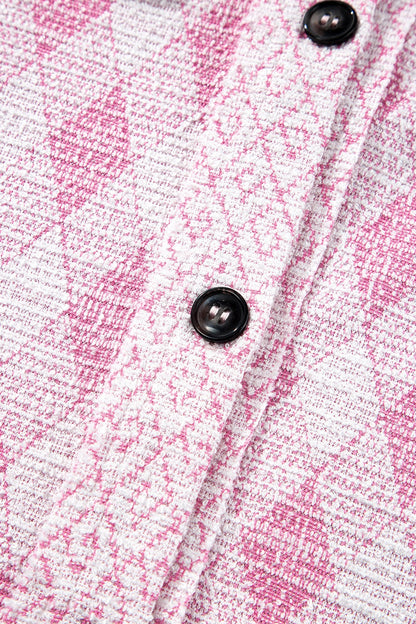Geometric Print Textured Flap Pocket Shacket