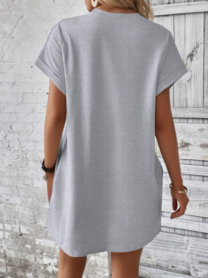 Round Neck Short Sleeve Mini Tee Dress with Pockets