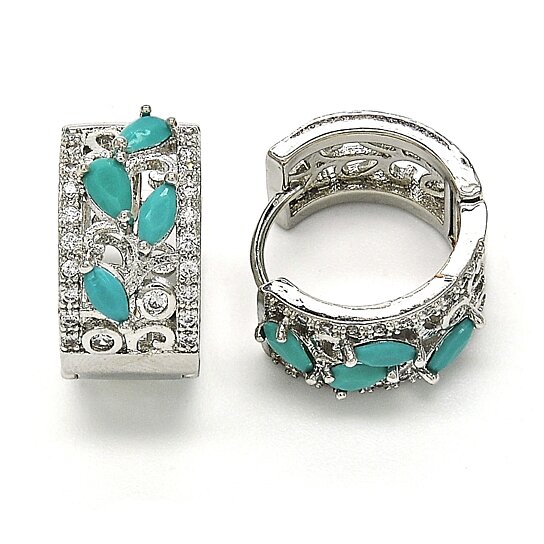 RMZ GOLD NYC 14K White Gold Teardrop Turquoise Leaf Design and Cubic Zirconia – Rhodium Tone
